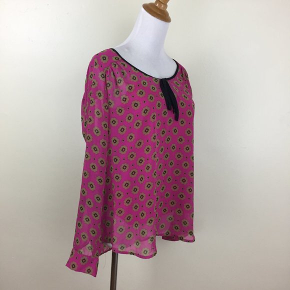 DANIEL RAINN Dark Pink Black Olive Print Tie Collar Cami Tank + Shirt - Picture 7 of 10